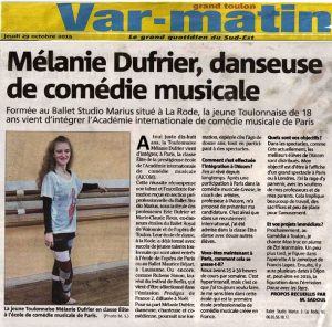 Article sur Mélanié DUFRIER Var-Matin (sept. 2015)