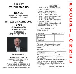 Inscription stage de danse avril 2017